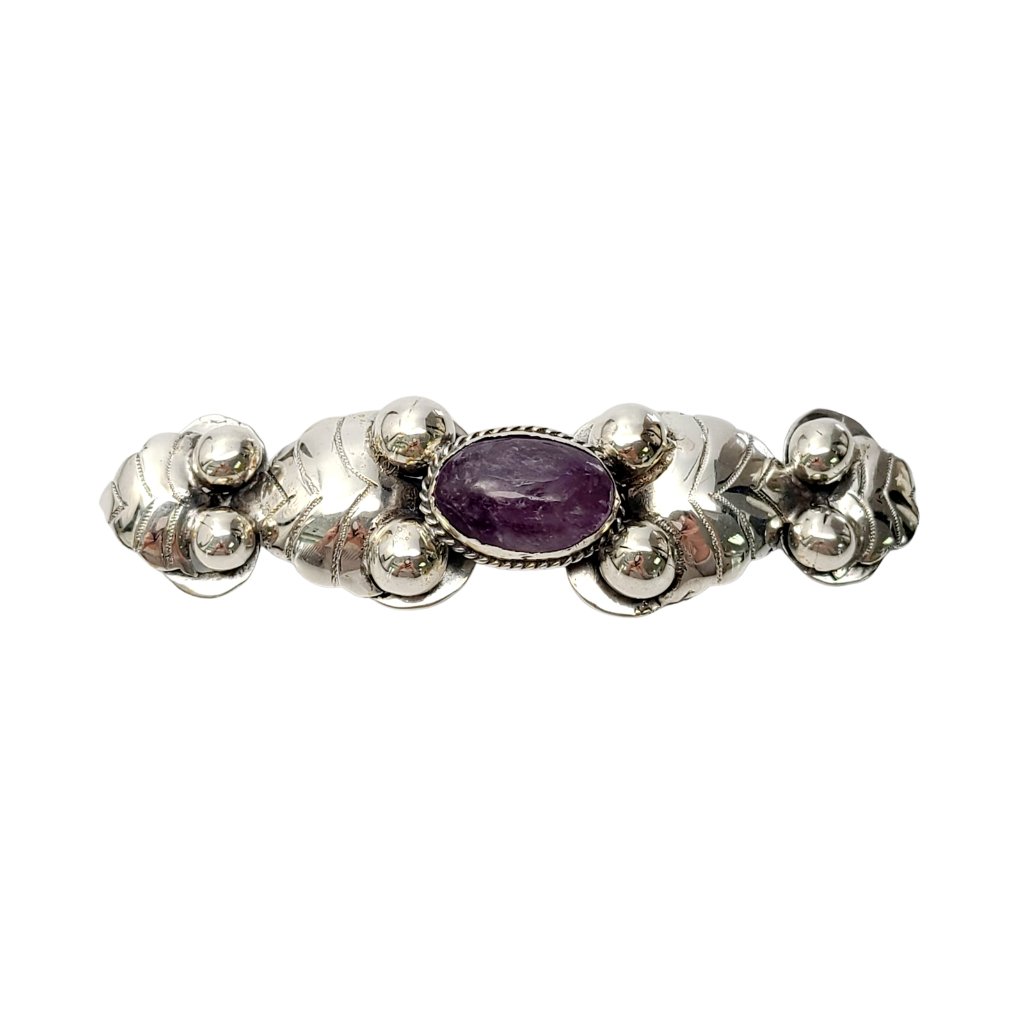 Vintage Mexico Sterling Silver Amethyst Cabochon Pin / Brooch #9169